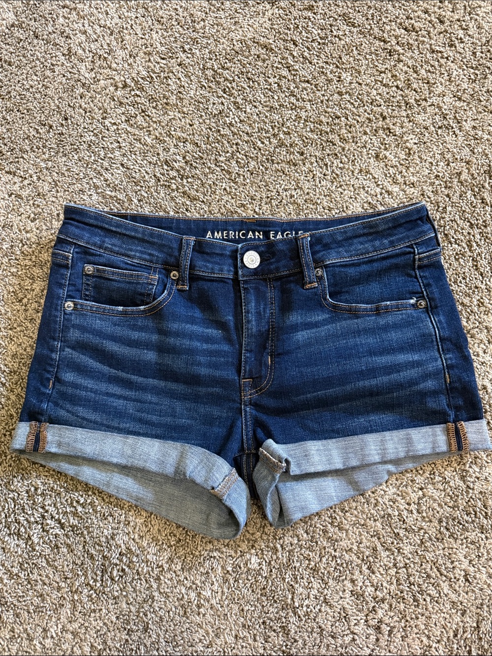American Eagle Outfitters Dark Blue Rolled Hem Denim Shorts